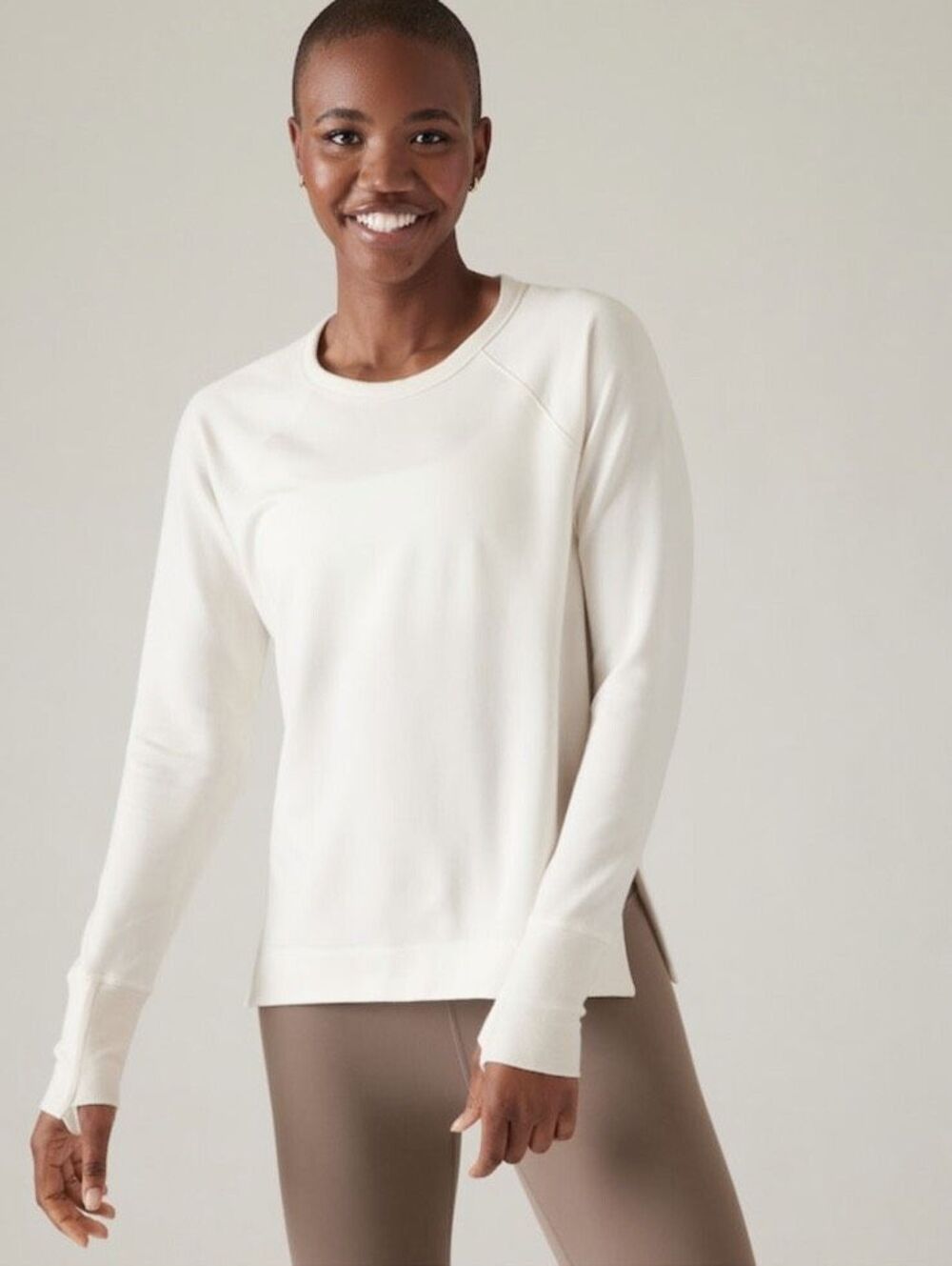 Athleta Women's Raglan Sleeve Coaster Luxe Recover Sweatshirt off white S NEW